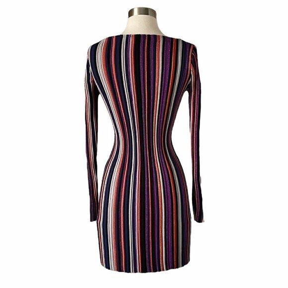 Ronny Kobo Jessica Metallic Stripe Long Sleeve Bodycon Mini Dress M Multi - Picture 4 of 8